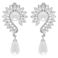 METALLIC FLORAL CRYSTAL PEARL CLIP ON EARRINGS